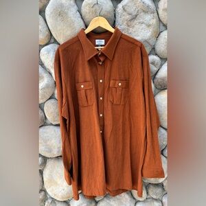 Vintage ENRO Synthetic Silk Button-Up Shirt in Rust Brown